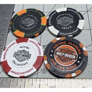 Harley Davidson Poker Chips Dealer Lot of 4 OK,AL,TX
